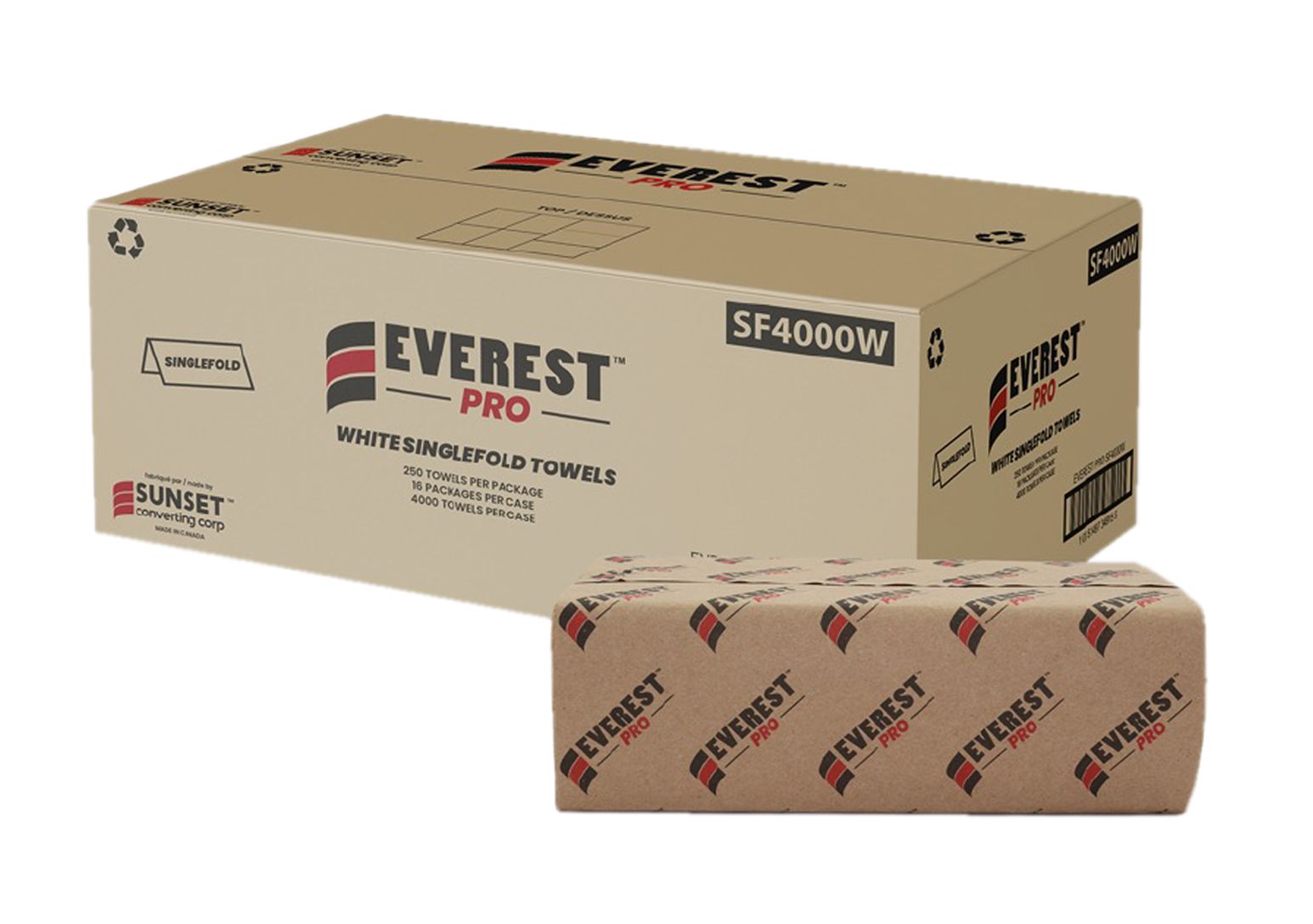 Everest Pro - 1 Ply White Single Fold Hand Towel, 16 x 250/Case, 70cs/Skid - SUNSF4000W-C