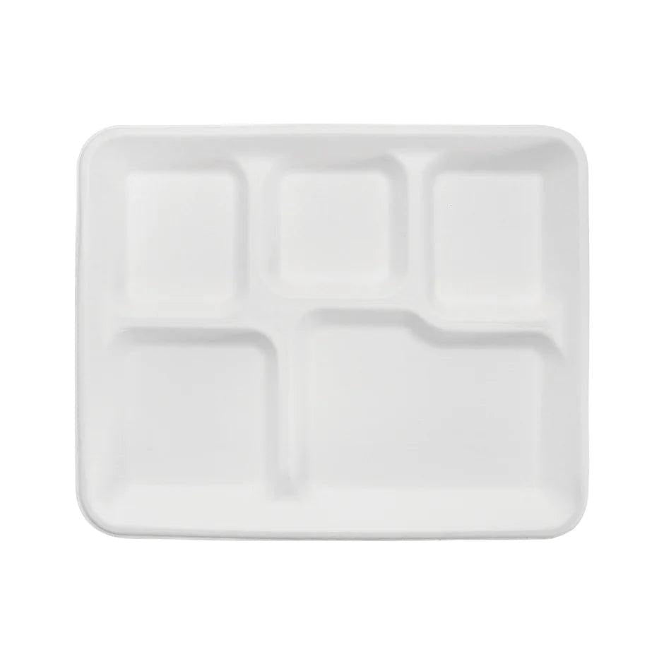 Karat Packaging - 10" x 8" PFAS Free 5 Compartments White Bagasse Tray, 400/Cs - KE-BT108-5CFF