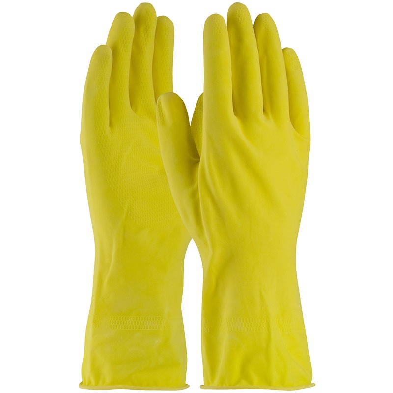 Ralston CanSafe - 12" Long 16 Mil Medium Yellow Flock Lined Rubber Latex Gloves, 12pr/pk, 120pr/cs - TSZGRFYMD1C