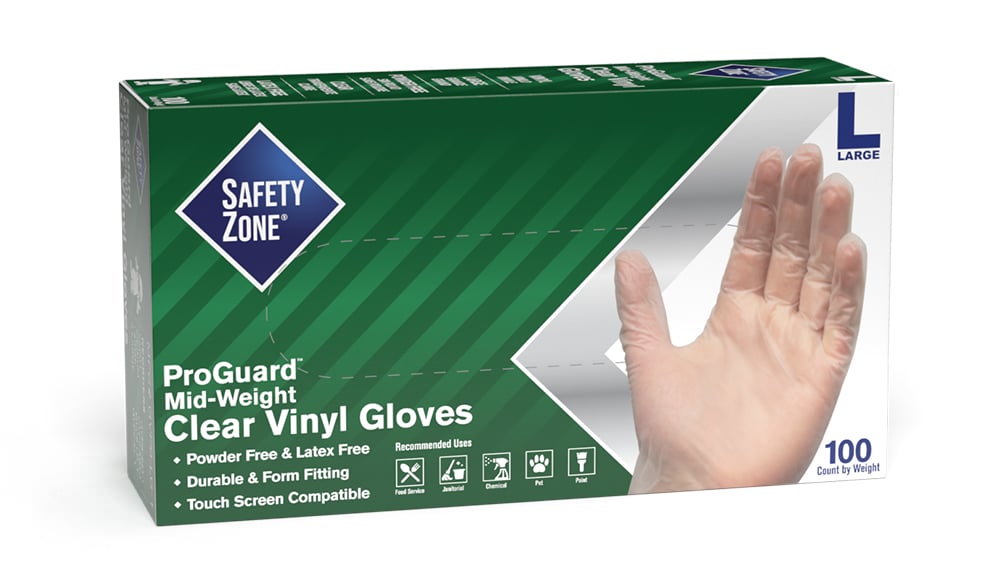 Safety Zone - X-Large Clear PF Vinyl Glove, 100/bx, 10bx/cs - TSZGVP9XL1